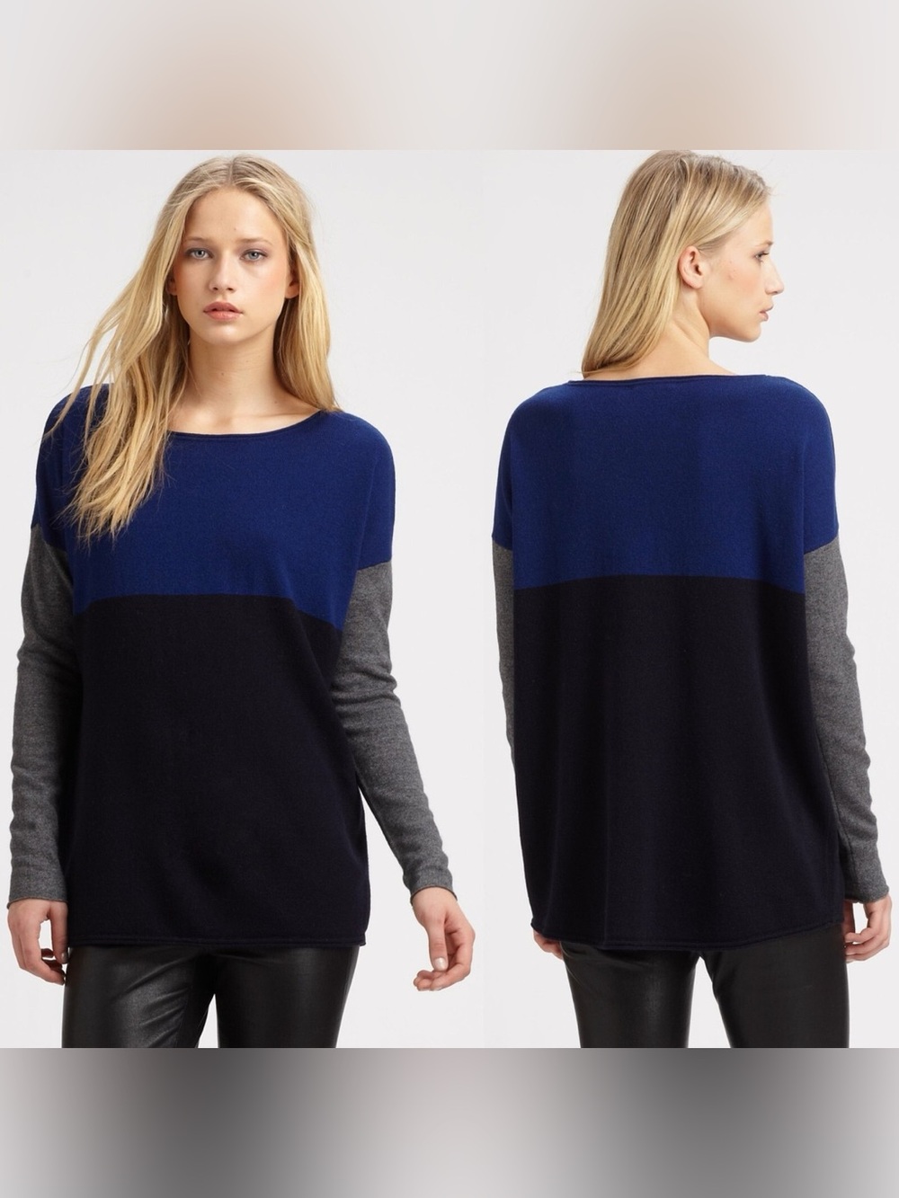 VINCE Wool & Cashmere Blend Navy & Gray Colour-block Sweater